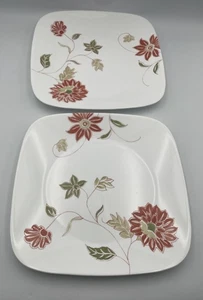 "Platos de cena Corelle cuadrados de 10,5"" rojo verde patrón floral - Juego de 2"  - Imagen 1 de 9