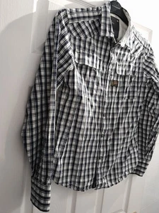 Mens G Star Diver Dress Shirt Blue White Check VINTAGE M 19" Ptp Zip Stud Close - Picture 1 of 7