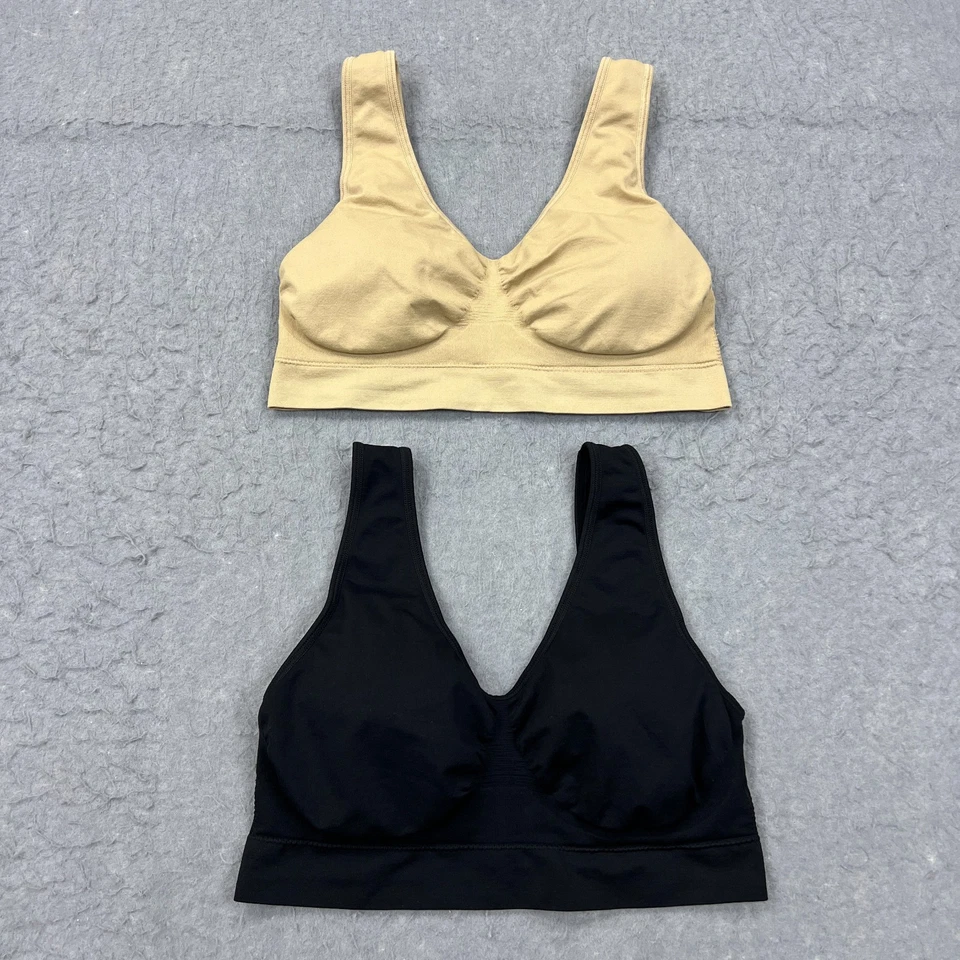 Lote de 2 sujetadores Genie para mujer 4X negro y beige bralette cómodo cuello en V Foto 1 de 4