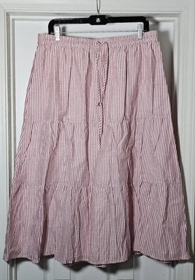 Talbots Striped Tiered Pull On Long Skirt Size Large Cotton Lined Cottagecore - Image 1 of 4