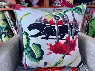 Funda de almohada vintage Glammy Panther & Palms Swank Art Deco Miami Beach corteza Foto 1 de 4