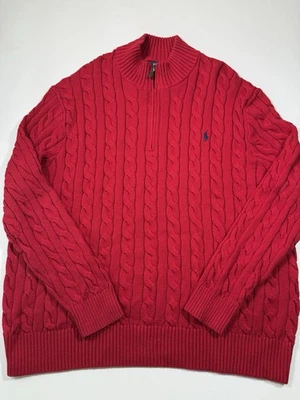 Polo Ralph Lauren Suéter Para Hombres 3XB Grande Rojo 1/4 Cremallera Algodón Cable Pescador Tejido Foto 1 de 4
