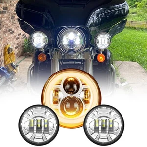 7" LED Headlight + 4.5" Fog Passing Lights Fit for Harley Davidson Road King NEW - Picture 1 of 16