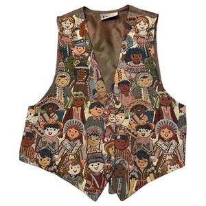 Vintage Facets by Mirrors Weste Damen Medium Gobelin Ethno People Print USA 90 - Bild 1 von 11