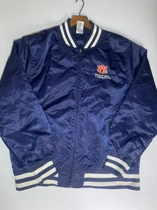 Vtg Russell Athletic Auburn Tigers Bomber Jacket Mens L Navy Blue Satin Nylon - Picture 1 of 12
