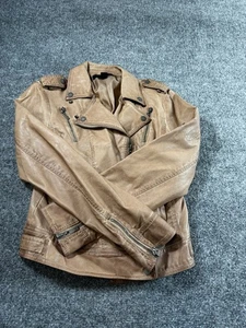 XXI Damen Jacke Medium hellbraun Kunstleder Kerb Revers Full Zip Motorradjacke - Bild 1 von 7