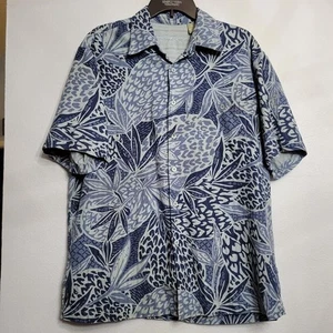 Hilo Hattie Hawaiian Shirt SILK Blend Button Up Blue Aloha Tropical Vacation MED - Picture 1 of 5