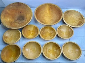 11 Vintage Munising Wooden Hand carved Bowls Set Oval Hand turned Dough - Picture 1 of 8