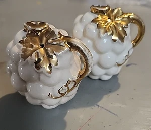 Vintage White Ceramic Grape Cluster Salt & Pepper Shakers – Gold Leaf Trim - Picture 1 of 15