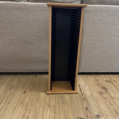Vintage wooden Wood DVD Storage Tower floor standing Rack holds 32 DVDS 68cm - Image 1 of 4
