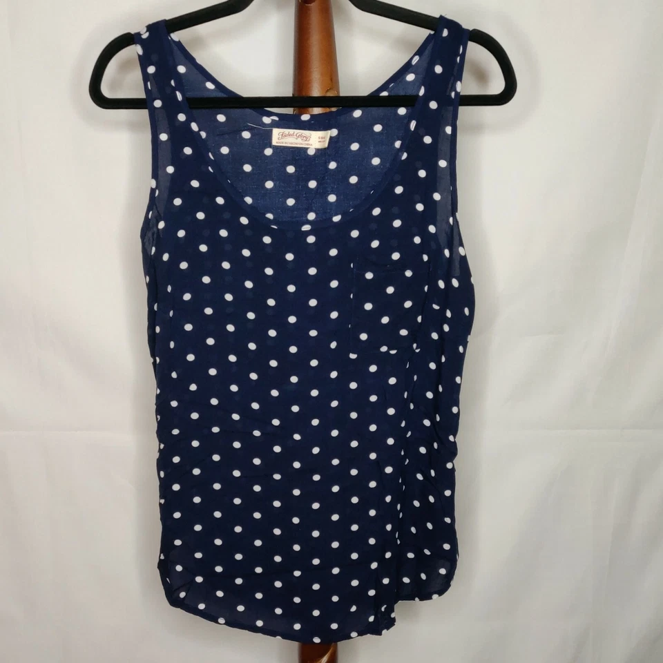Faded Glory Mujer Talla S(4-6) Camiseta Sin Mangas Azul Blanco Lunares Cuello Redondo Bolsillo Foto 1 de 4