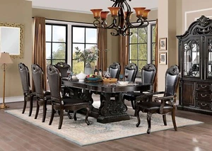 Traditional Walnut Brown Table & Faux Leather Chairs - 9 piece Dining Set ICC8 - Picture 1 of 3