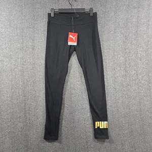 Puma Womens ESSENTIALS METALLIC TIGHT FIT LEGGINGS BLACK/GOLD 586896-01 - Picture 1 of 11