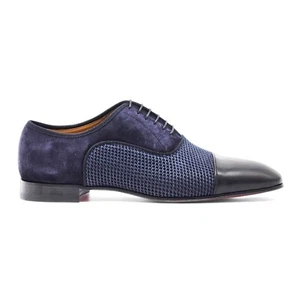 Christian Louboutin Greggo Leather and Suede Oxford Shoes Blue EU 42 US 9 -$995 - Picture 1 of 8