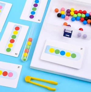 Test Tube Clamp Ball Counting, Pattern Toy Set 48 Pattern Cards 40 Wooden Balls - Picture 1 of 3