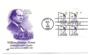 2195 $2. William Jennings Bryan ArtCraft plate block FDC - Picture 1 of 1