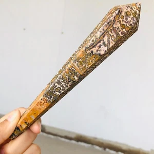 150g Natural Leopard stone Crystal Quartz Wand Point Reiki Mineral Healing R419 - Picture 1 of 21