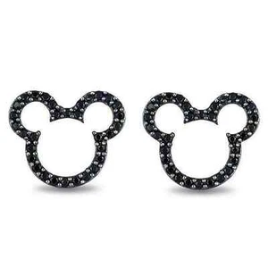 1.20Ct Round Lab Created Black Diamond Mickey Stud Earring 14K Black Gold Plated - Picture 1 of 3