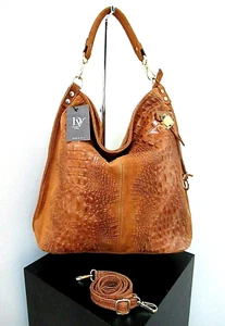 ITALIAN X-LARGE SHOULDER BAG LEATHER & SUEDE CROCO EMBOSSED; DIVA- MADE IN ITALY - Picture 1 of 9