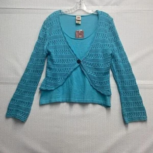 Faded Glory 16W Turquoise Crochet Fish Knit Bolero Shrug Cardigan Layered Look - Picture 1 of 12
