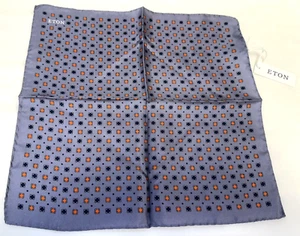 NEW Eton silver grey pure silk pocket square with red and grey geometric pattern - Picture 1 of 7