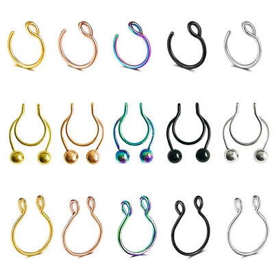 15PCS Fake Horseshoe Nose Ring Hoop Faux Septum Rings Non-Piercing Clip on Hoops - Image 1 of 4