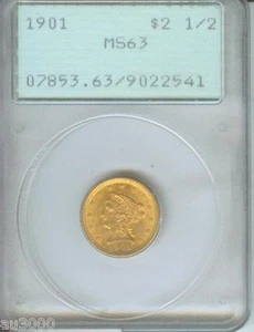 1901 $2.5 LIBERTY QUARTER EAGLE PCGS MS63 RATTLER HOLDER Premium Quality P.Q. ! - Picture 1 of 9
