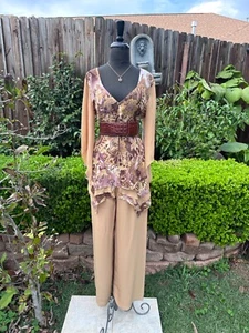 + MIDNIGHT VELVET Pant Suit Sz 12 Tunic Blouse Wide Leg Mother of Bride Top 2pc+ - Picture 1 of 8