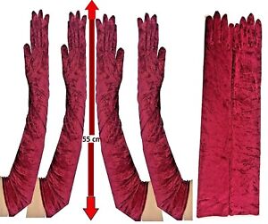 Long Velvet Elbow Length Maroon Gloves 1920s Flapper Ladies Fancy Dress Bulk Lot