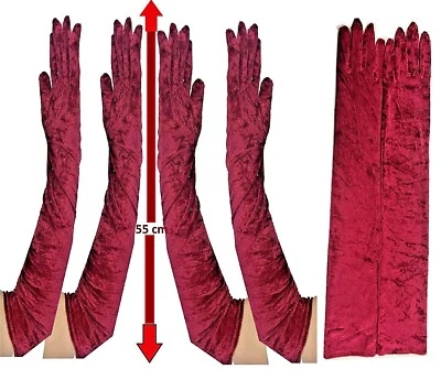 Long Velvet Elbow Length Maroon Gloves 1920s Flapper Ladies Fancy Dress Bulk Lot - Image 1 of 4