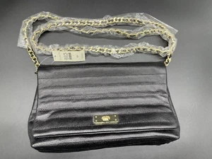 Talbots Black Leather Purse Handbag, Gold Chain Strap - Bild 1 von 6