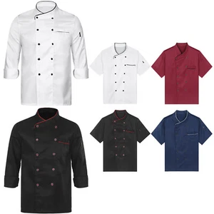 Unisex Men Chef Coat Jacket Restaurant Kitchen Workwear Cooking Hotel Uniform - Picture 1 of 43