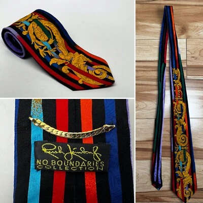 Винтажный яркий яркий полностью шелковый полосатый галстук 90-х RUSH LIMBAUGH без границ - Изображение 1 из 4