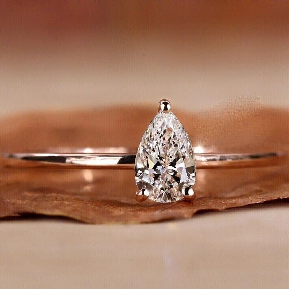 5 Ct Pear Cut White Diamond Ring In 925 Sterling Silver With Rose Gold Plated! - Image 1 of 4