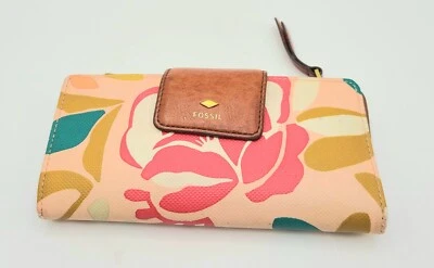 Cartera floral multicolor Fossil para mujer, ribete de cuero, cierre de cremallera Foto 1 de 4