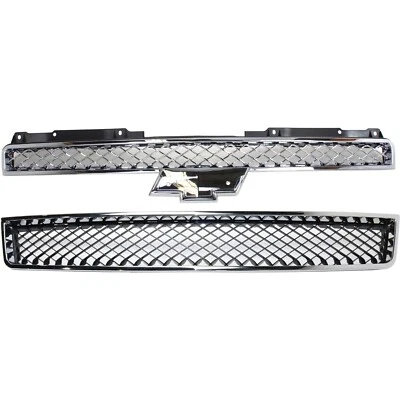 Upper Lower Front Chrome Black Grille Set For 2007-2013 Avalanche Suburban - Imagem 1 de 4