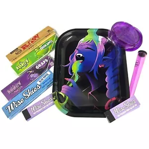 Biohazard Small Rolling Tray Set Blue Rolling Papers Purple Tips Raw Crusher - Picture 1 of 10