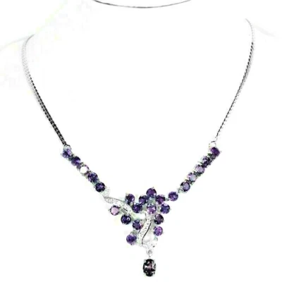 Silver Necklace Purple Amethyst Genuine Natural Gems Solid Sterling 18 Inch - Image 1 of 4