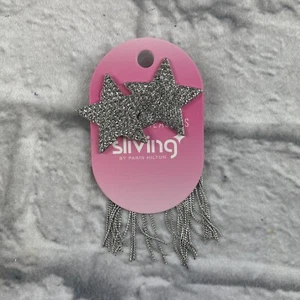 Sliving by Paris Hilton Silver Star Earrings FabFitFun Tassel Sparkly - Picture 1 of 2