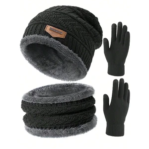 3pcs/Set Winter Knit Beanie Hat Neck Warmer Scarf Touch Screen Gloves Set - Picture 1 of 15