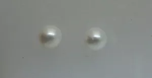 Freshwater White 8.2mm Pearl Stud Earrings 14k White Gold Post and Push Backs - Picture 1 of 3