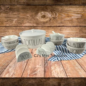 Rae Dunn White Tortilla Salsa Guacamole Schalen Taco Queso Koriander Zwiebel Set NEU - Bild 1 von 8