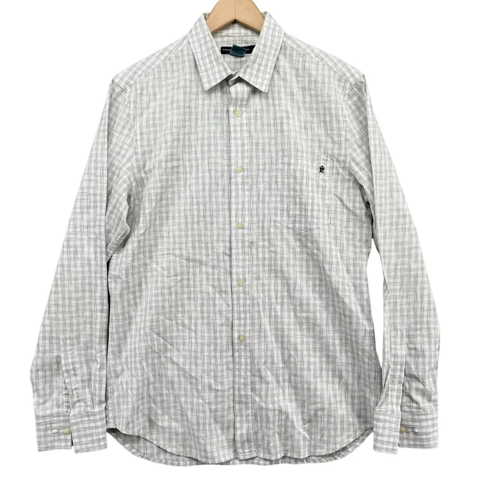 Camisa de lino French Connection para hombre blanca gris a cuadros manga larga con botones talla M Foto 1 de 4