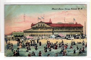 Escena de playa, Balmers Great Atlantic Baths, Coney Island NY, pm 1909 - Imagen 1 de 2