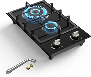 Gas Stove 2 Burner Propane Cooktop 12 Inch, Tempered Glass Gas Cooktop Gas Stov - Picture 1 of 12
