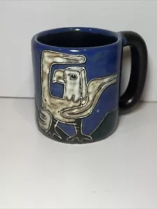 Large Mara Embossed White Eagle Mountains Blue Mug Mexico Pottery - Picture 1 of 4