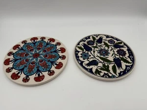 Pair Of Artnicea Iznik Turkish Ceramic Art Trivets - Picture 1 of 8