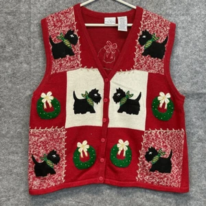 BOBBIE BROOKS Women’s 18W/20W Red Vest Scottie Dog Ugly Christmas Sweater - Picture 1 of 16