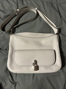 New Marc Jacobs Lock That Leather Messenger Bag Light Gray - MSRP $450 - Picture 1 of 6