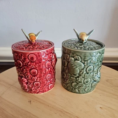 Vintage pair of tall Secla Portugal pottery honey pots - Image 1 of 4